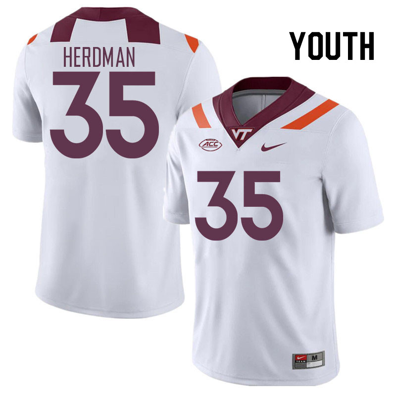 Youth #35 Cade Herdman Virginia Tech Hokies College Football Jerseys Stitched Sale-White